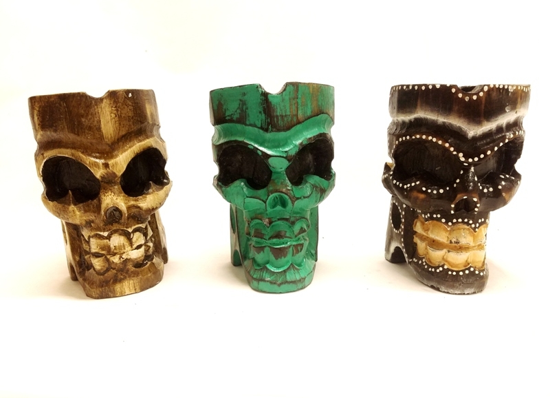 Wholesale Wooden Hand Carved Skull Ashtray