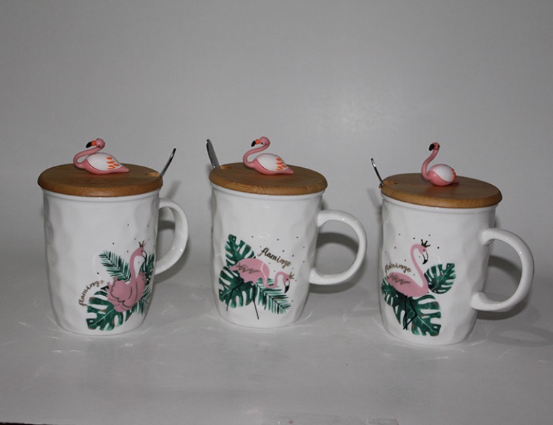 Wholesale Wooden Lid Flamingo Mug Cup