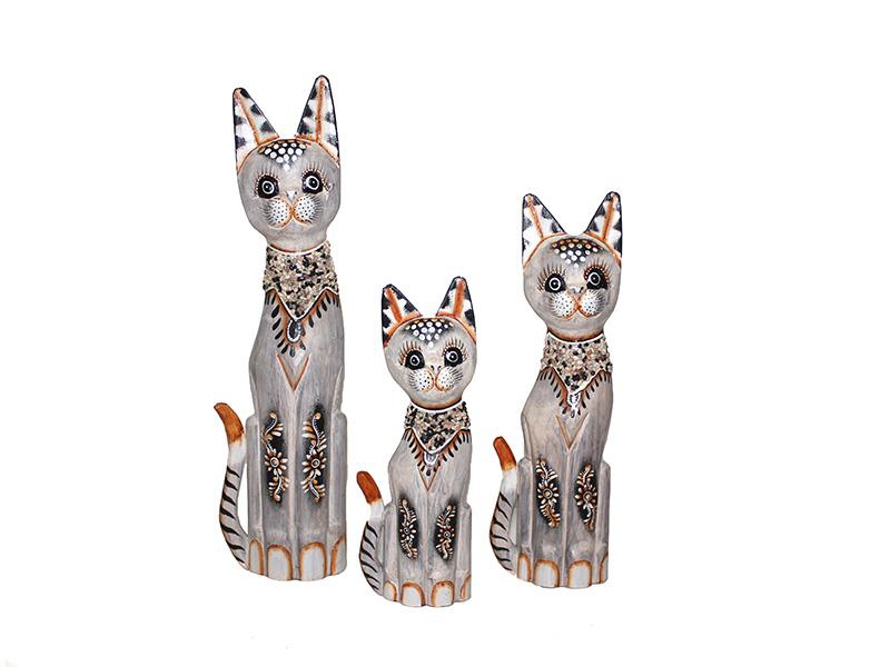 Wholesale Wooden Ornamental Cat Trinket 3 Pcs