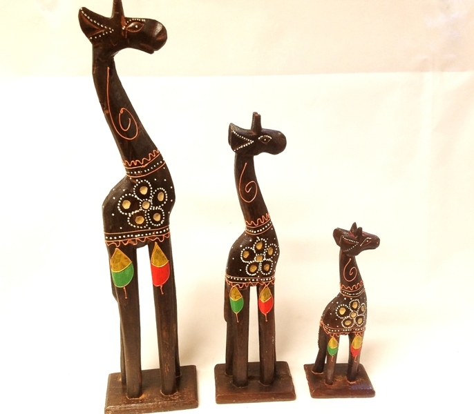 Wholesale Wooden Triple Giraffe Trinket