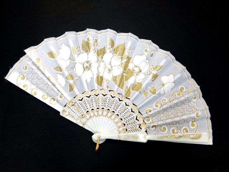 Wholesale Gold Color Glittery White Fan