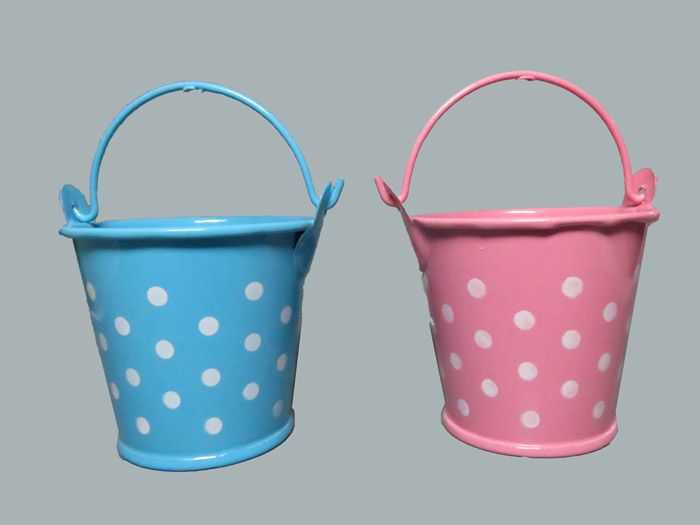 Wholesale Baby Candy Metal Blue Polka Dot Bucket