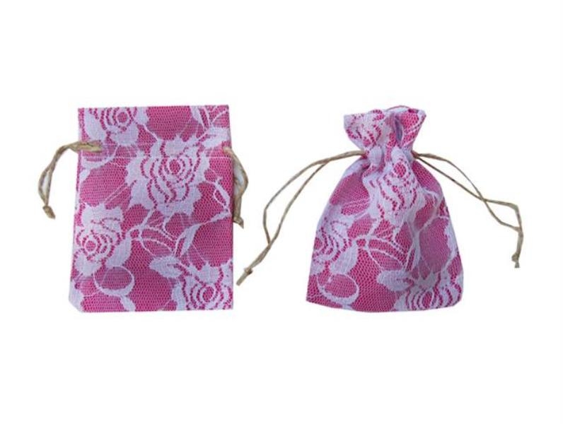 Wholesale Lace Covered Fuchsia Red Henna and Nuts Pouch Sack 9x12 cm