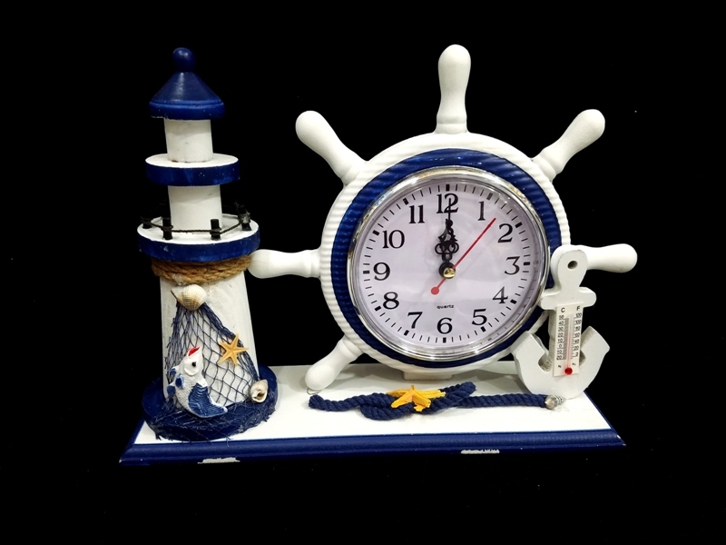 Wholesale Lighthouse Design Helm Clock With Thermometer