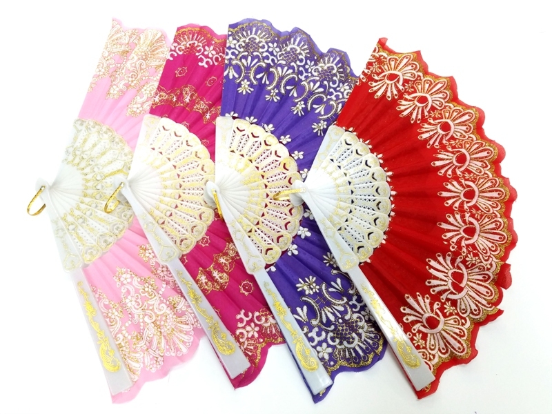 Wholesale Solid Color Patterned Glitter Fan