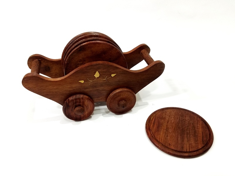 Wholesale Wheelbarrow Shaped Wooden Coaster 6 Pcs