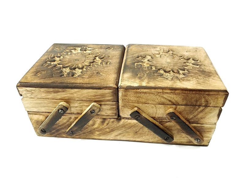 Wholesale Hand Carved Wooden Sewing Box