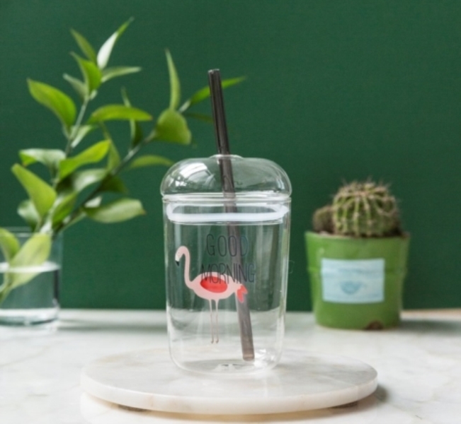 Wholesale Gift Glass Cup With Straw