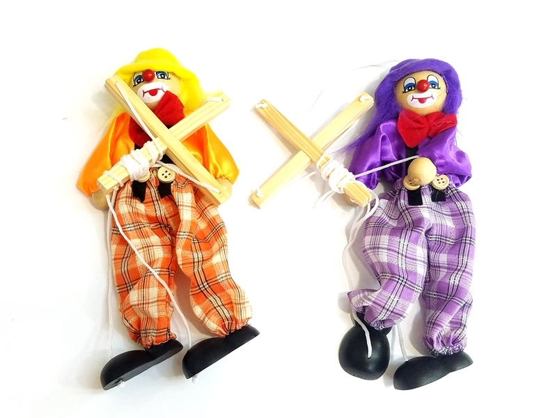 Wholesale Rope Handled Wooden Cloth Clown Puppet Small Size