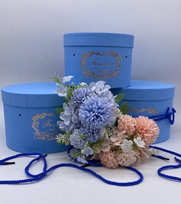 Wholesale Drawstring Chocolate Flower Box Blue Color 3 Pcs