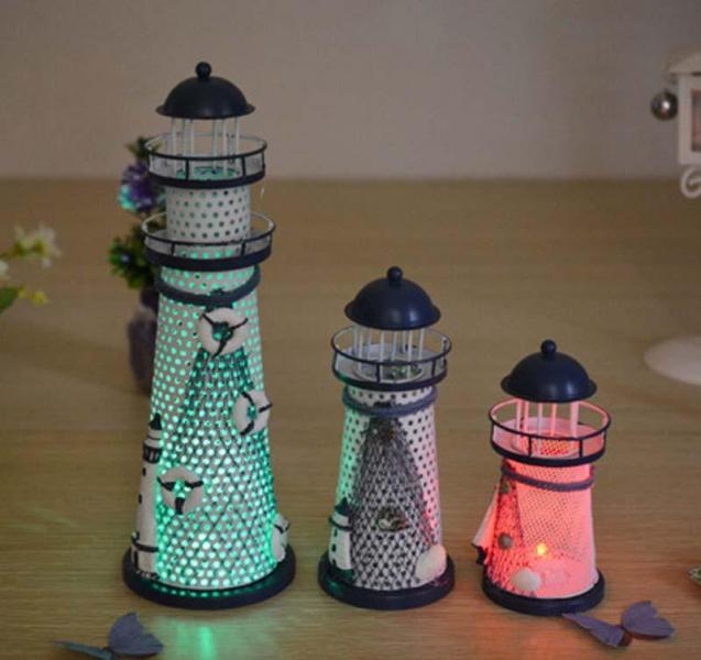 Wholesale Illuminated Metal Lighthouse Candle Holder 14 cm