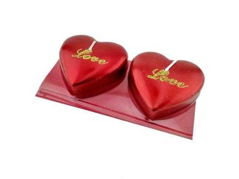 Wholesale Love Written Glittery Heart Candle 2 Pieces