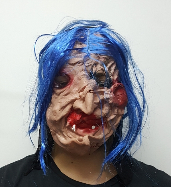 Wholesale Blue Haired Latex Witch Mask