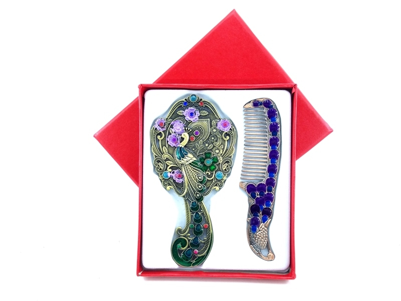 Wholesale Peacock Stone Mirror Comb Set