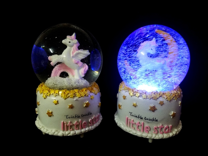 Wholesale Unicorn Themed Luminous Musical Spray Snow Globe