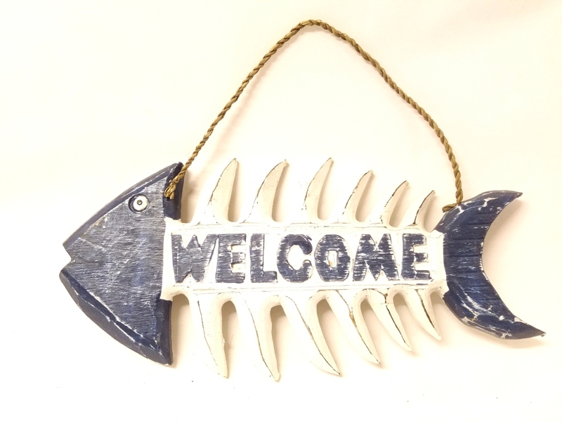 Welcome Written Wooden Fish Ornament